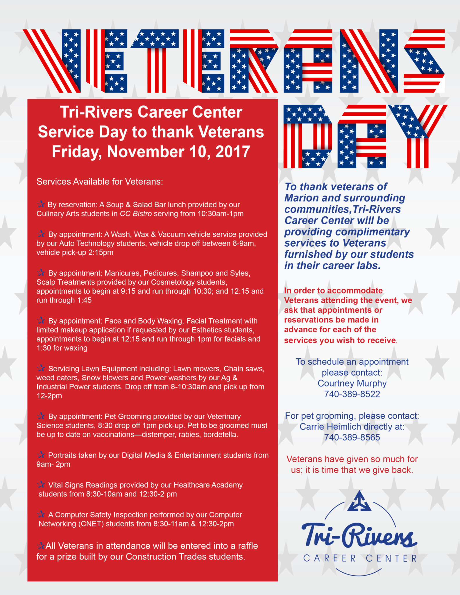 Services Day To Thank Veterans Tri Rivers Career Center Center For Adult Education