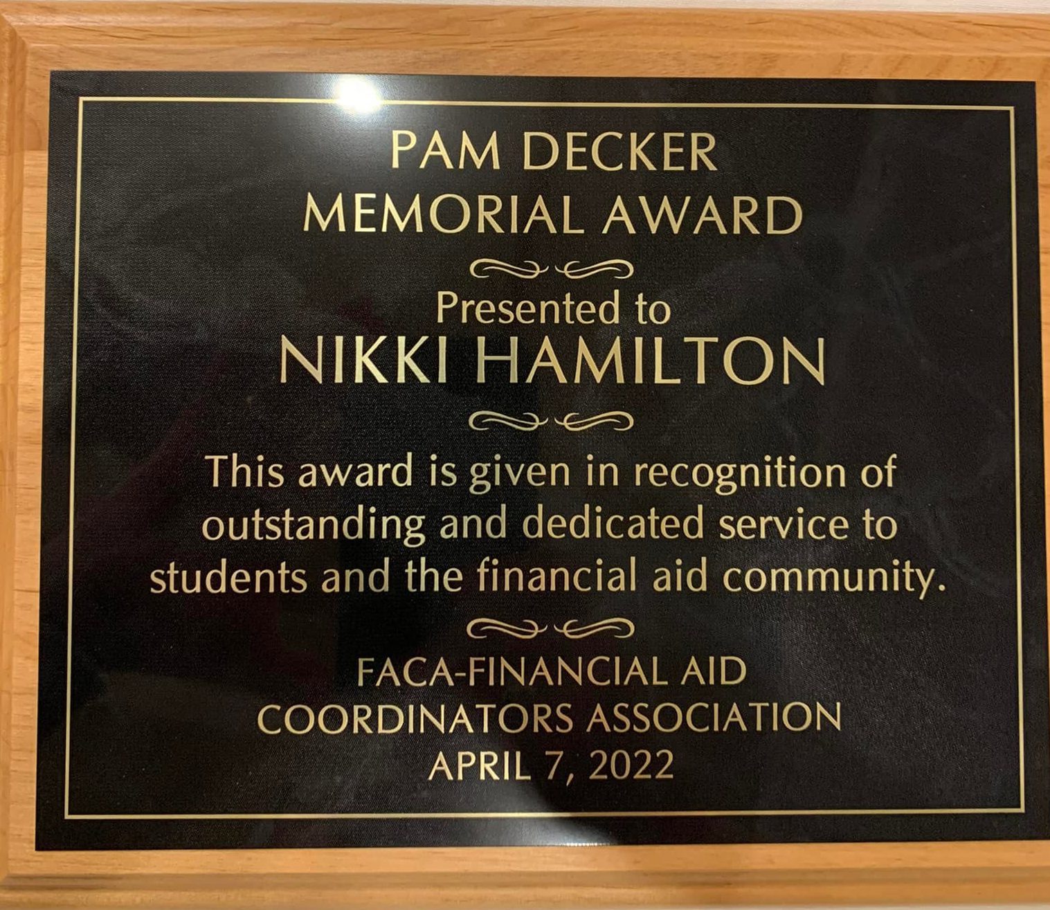 Nikki Hamilton receives Pam Decker Memorial Award TriRivers Career